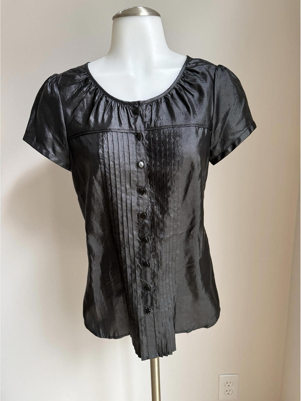 Classiques Entier Blouse Top Womens XS Black Button Up Pleated Office Ladies